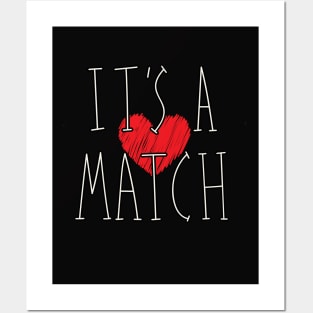 Heart Shape Graphic Background It's a Match Couple Design Posters and Art